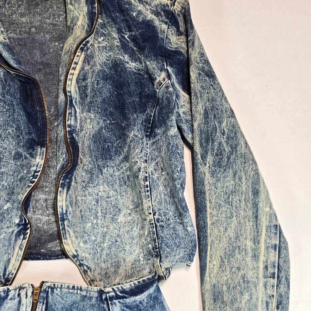 Champagne West Vintage 80s Acid Wash Denim Jacket and Skirt Set Blue Size 9/10 - Picture 5 of 15